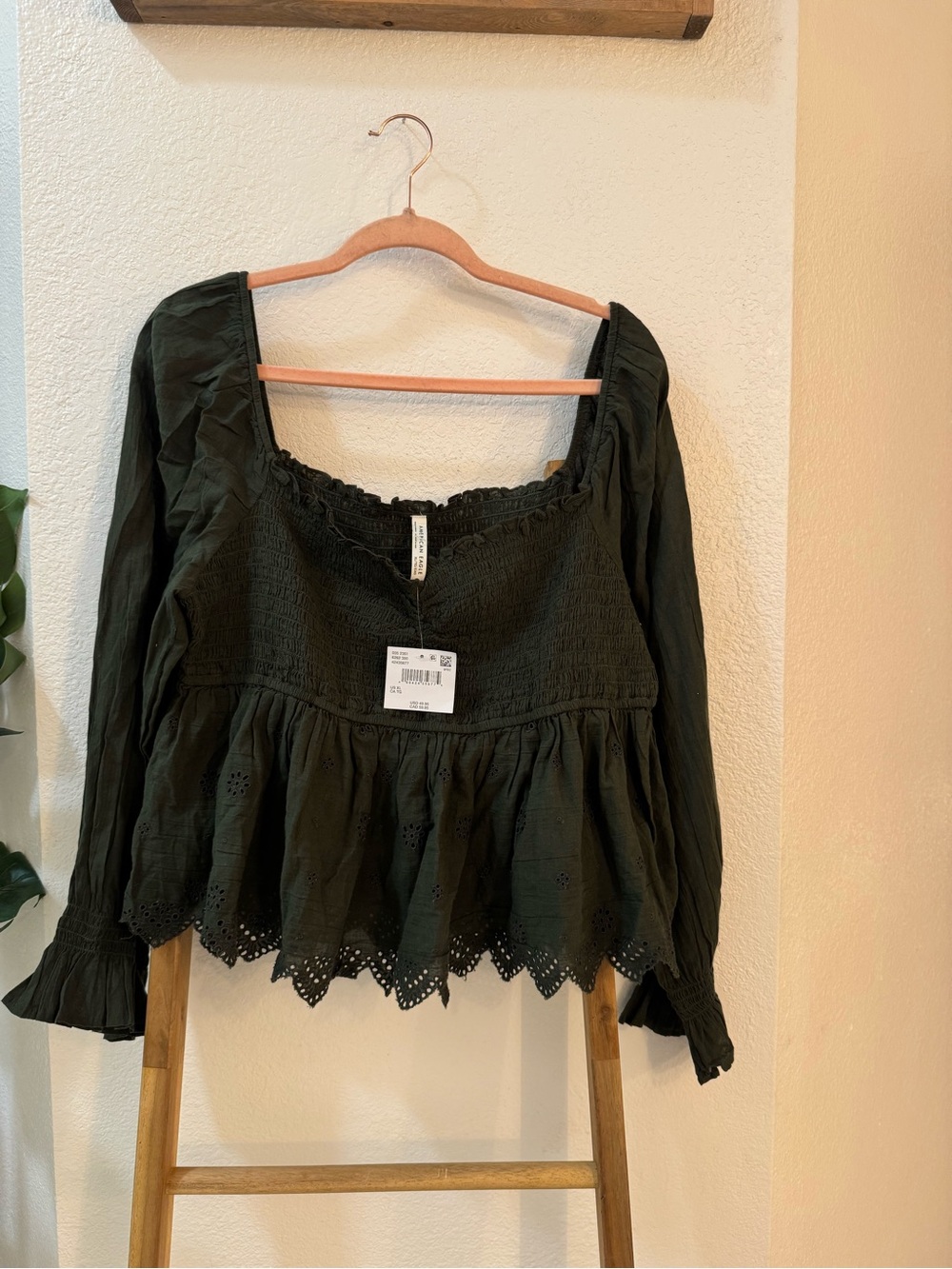 American Eagle Outfitters Olive Smocked Peplum Long-Sleeve Top - Women - Picture 6 of 12